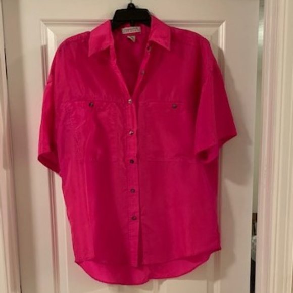 Express Fuchsia 100% Silk Button Down Shirt - Picture 2 of 9
